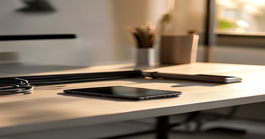 Best power bank sitting next to a smartphone on a modern desk setup
