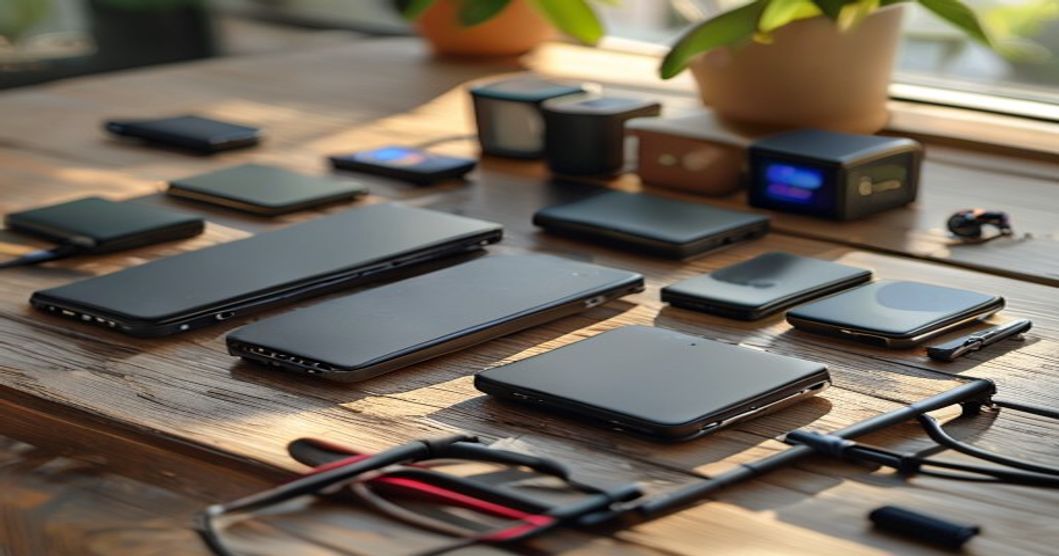 Best power bank options displayed with smartphone and charging cables on table