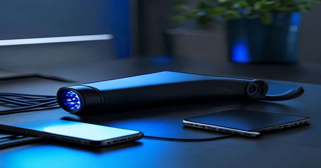 Best phone gimbal stabilizer on a dark desk with blue accent lighting