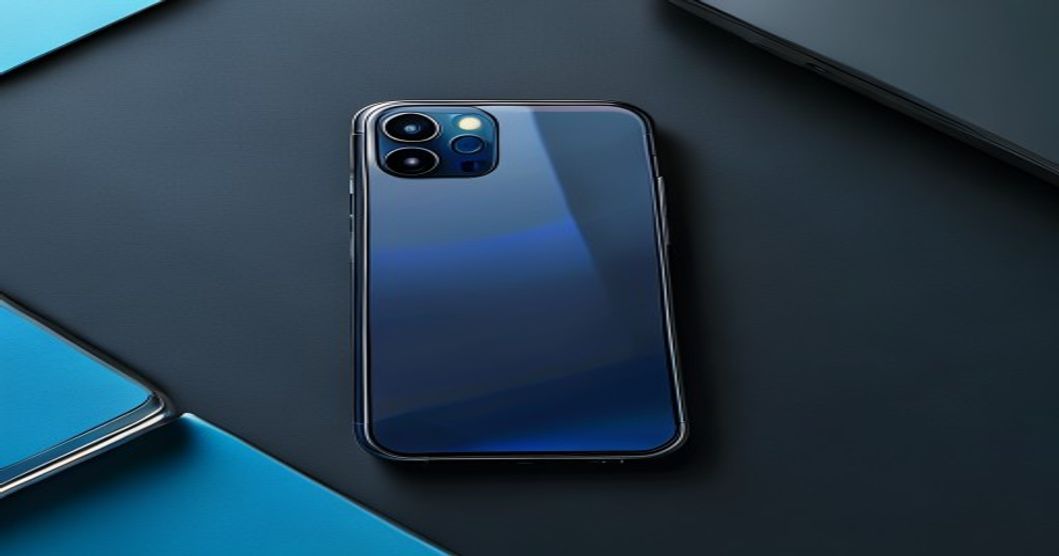 iPhone 16 phone case with built-in screen protector on dark desk with blue accent lighting