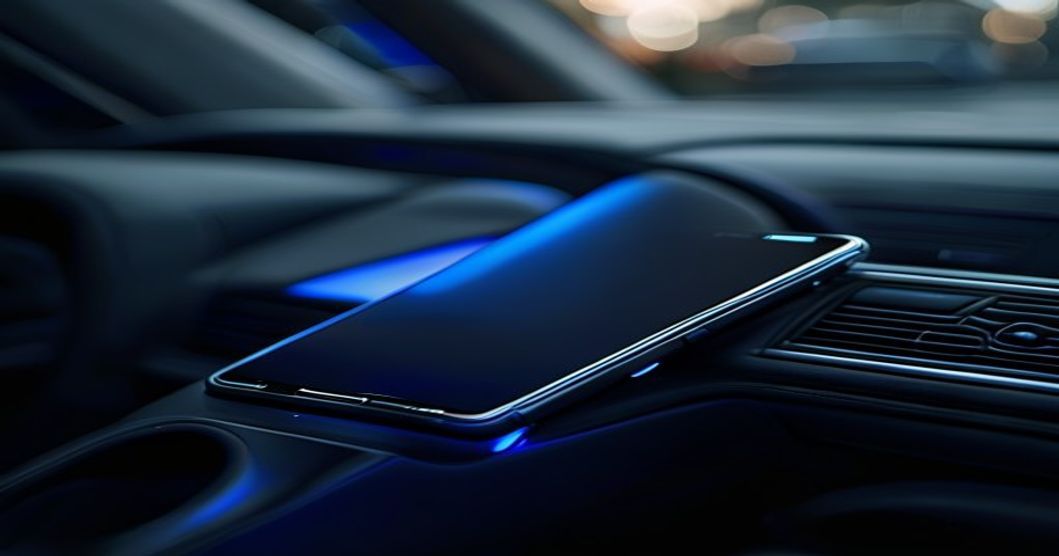 Best phone car mount mounted securely on vehicle dashboard with blue lighting