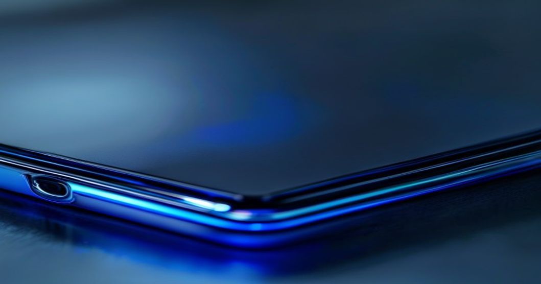 Detail of raised protective edges and integrated screen protector on phone case