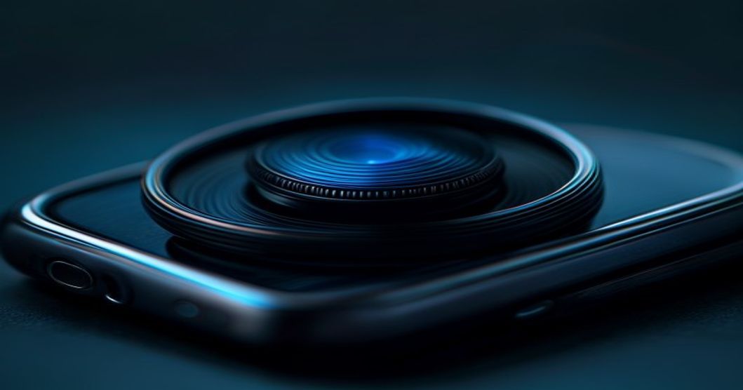 Telephoto lens adapter mounted on smartphone for night sky photography detail shot