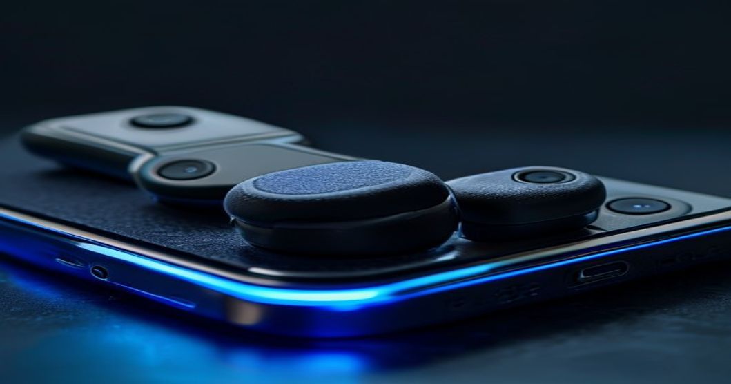 phone kickstand detail showing grip pads and adjustable joints