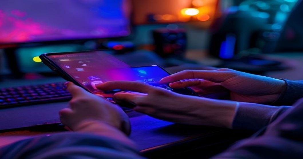 Real-world usage of cooling phone case during mobile gaming session with RGB lighting effects