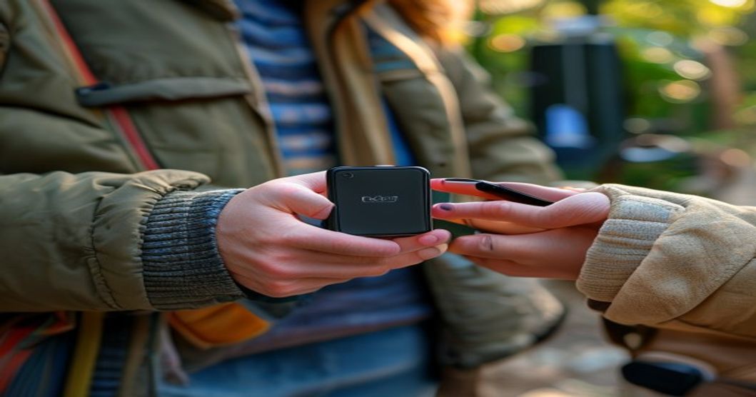 portable power bank in use for on-the-go smartphone charging